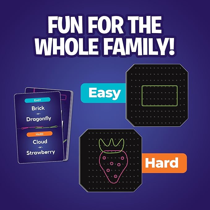 Uzzle Stretch &amp Sketch Peg Board Game Expert-Level Challenges Action Packed Rubber Band Game 3-6 Players Ages 6+