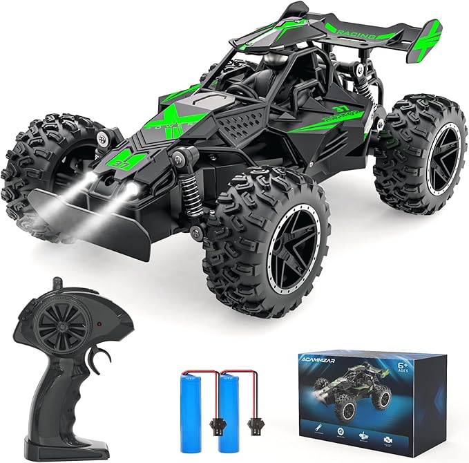 ACAMMZAR Remote Control Car 1:18 High Speed RC Cars for Kids 20KM/H Monster RC Truck Off Road with Lights Toys for Boys Green
