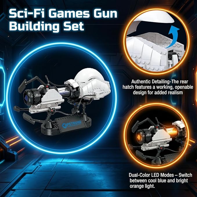 Sci-Fi Games Gun Building Set for Adults Ideas Portol 2 Gun Building Model with Light &amp Display Stand Cool Collectible Games Fans Gift