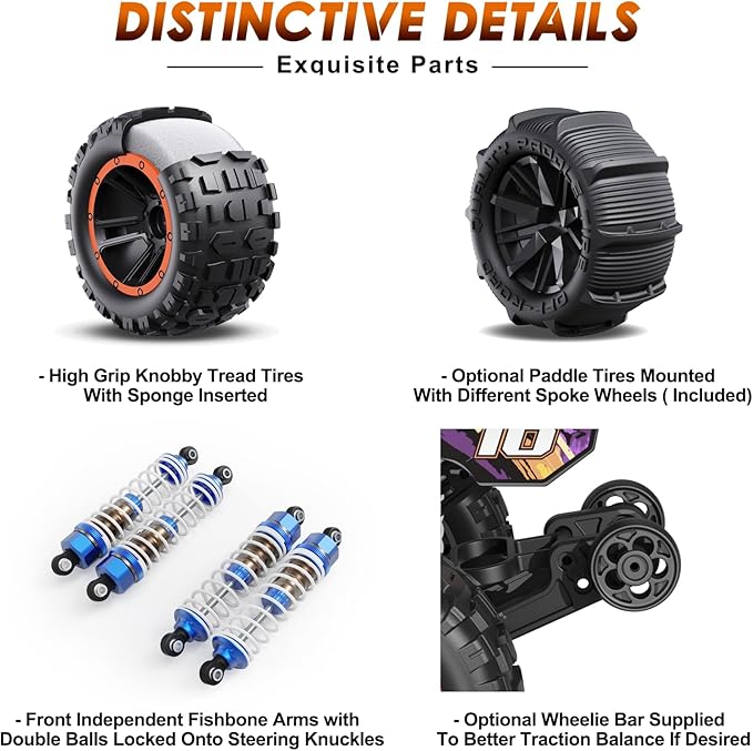 HAIBOXING Brushless RC Car 16890A 1/16 Scale 4X4 Fast Remote Control Truck 48 KM/H Top Speed Hobby RC Cars for Adults and Boys All Terrain Off-Road Truck with Spare Paddle Tires for Sand Land