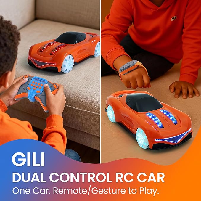 GILI RC Supercar for Kids Ages 3–8 – Dual Control Remote and Gesture – LED Lights 360 Spin Drift – Beginner Friendly – Exciting Birthday for Boys &amp Girls
