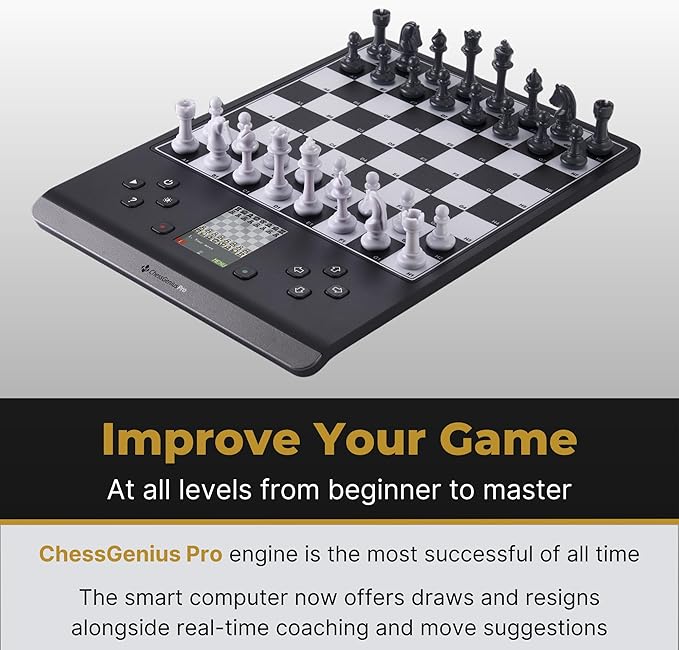 Millennium ChessGenius Pro M815 – Electronic Chess Computer with 2200 ELO Adaptive AI Skill Levels Color Display Built-in Trainer Magnetic Travel Design