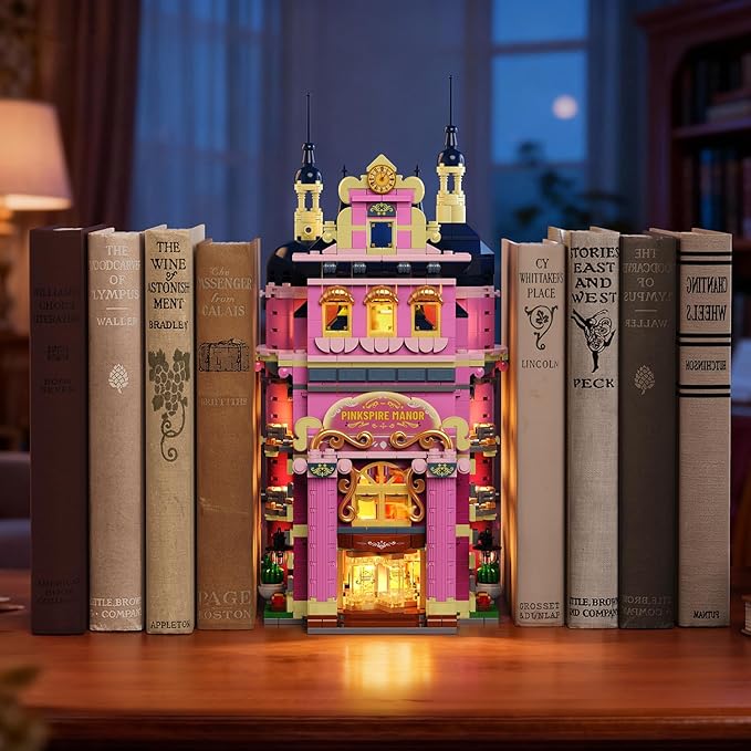 Pink Estate House Building Set with Lights 3 Style Pinkspire Construction Model with Car Fountain 1815 PCS Friends Villa Castle Building Block Kit Home Decor Gift for Adults Boys Girls 8-12+