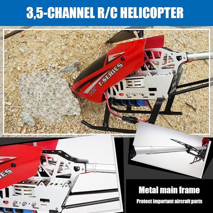 Red Large Fall Resistant RC Helicopter 3.5 Channels Remote Control Helicopter Toys Gift with LED Light Night with 2 Batteries