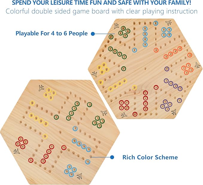 Wahoo Marble Board Game - Extra Large 23.6 Inches Game Board for 4 and 6 Players Classic Family Fun with 30 Marbles 6 Dice Storage Bag &amp Gift Box Bright Colors. (Extra Large Log)