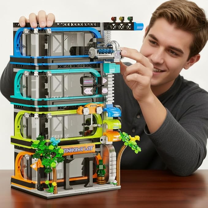 City Parking Tower Building Set for Adults 1144Pcs Vertical Garage Display Compatible with Lego City Mini Cars (6-Stud Wide) &amp 1:64 Die-Cast Models Architecture Building Kit for Collectors