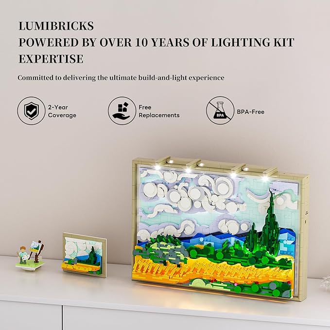 Wheat Field with Cypresses Building Blocks Set with Lights - 3D Wall Art Home &amp Office Decor - Gift for Adults &amp Visual Art Lovers