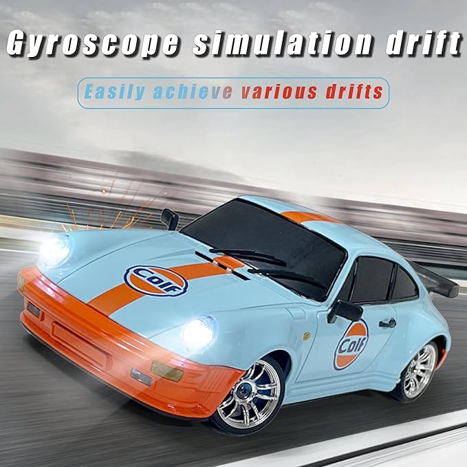 LD1898 1/18 RC Drift Car GTR R34 2.4GHz RWD with Gyroscope on-Road Alloy Body Shell Racing Cars Radio Control (Blue-Orange)