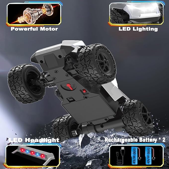 RC Remote Control Car Cybertruck Toy Police Car Toy 2.4GHz LED Lights 2 Rechargeable Batteries Ideal Gift for Boys Girls Ages 3+ Years
