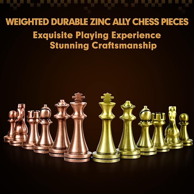 LuckyWish Staunton Weighted Metal Chess Pieces Chessmen with 2.6 Inch King Felted 2 Extra Queens Chess Pieces Only No Board