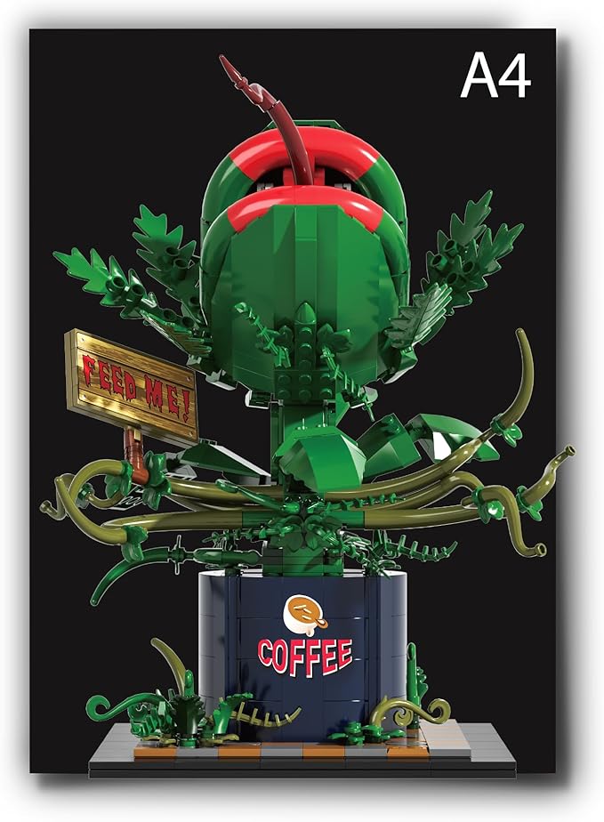 838PCS Large Piranha Plant Building Block Set AuderyII Cannibal Flower Model with Coffee Can &amp Feed Me Sign Horror Movie Decorations Botanical Collection Toy Gifts for Adult &amp Teen Aged 8+