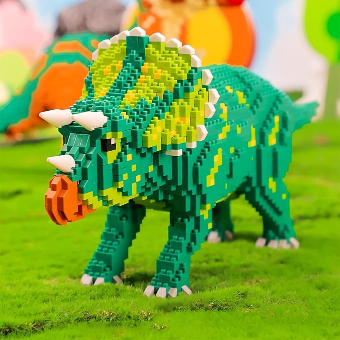 Larcele Micro Building Blocks Dinosaur Set DIY Mini 3D Building Toy Bricks1737 Pieces KLJM-06 (Triceratops)