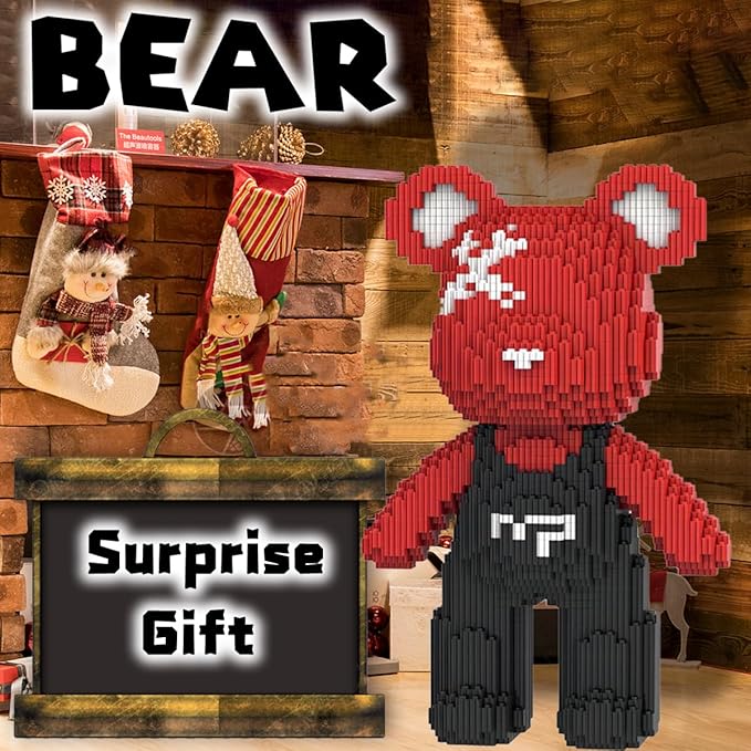 Teddy Red Bear Micro Building Blocks Set(4500Pieces) Christmas Bear Winktoys Building Blocks Gift for Adult and Kid
