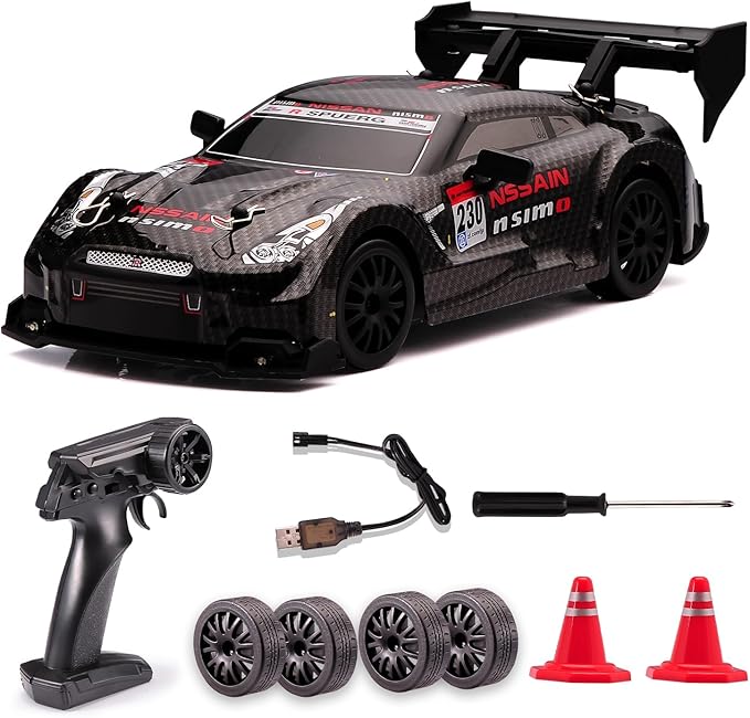 1:24 Scale RC Drift Car4WD 2.4GHz High Speed Racing Hobby Sport Toy Car Vehicle with LED LightsRacing and Drift Wheels for Adult Boys Girls Kids Gift (8601-Black)