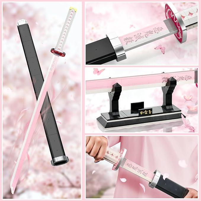 39inch Demon Sword Building Sets Tsuyuri Kanao Swords Set with Scabbard and Stand Demon Katana Building Blocks Anime Sword Sets for Adults and Anime Fans (706PCS)