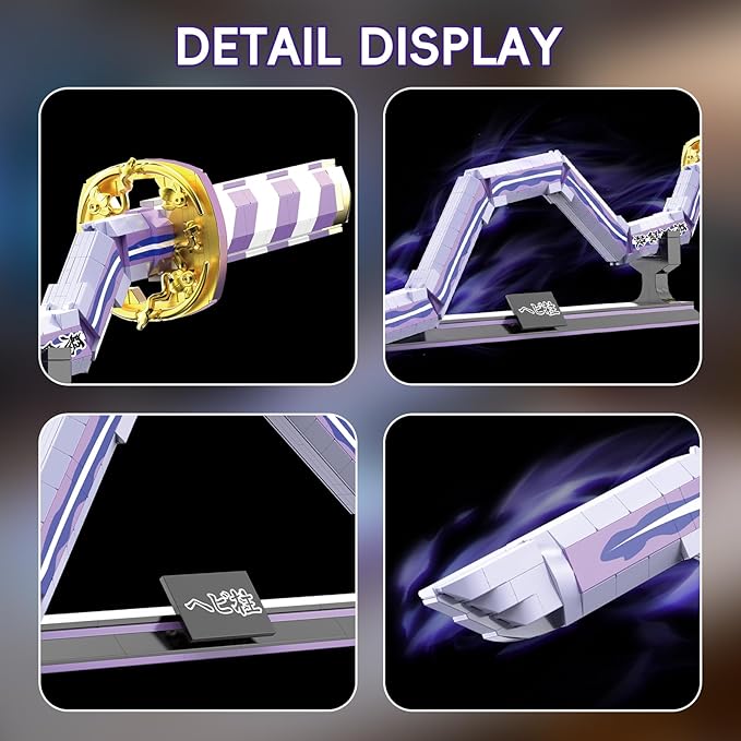 Anime Snake Sword Building Set 836 Pieces Twisted Serpent Blade Katana (34 Inch) Purple &amp White Nichirin Style Cosplay Prop with Scabbard &amp Stand Japanese Manga Gift for Teens &amp Adults