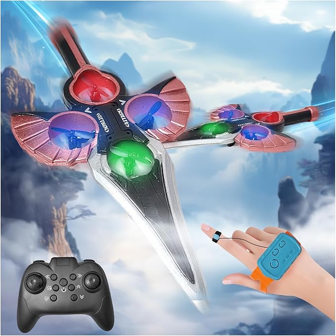 Flying Sword RC Airplane Gesture Control Airplanes for Kids Adult 8-16 Remote Control Planes with Light 360° Flip Fighter Jet Toy Gravity Sensing Stunt Roll Gift for Boy Girl Rose Gold