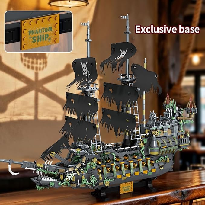 39107 The Flying Dutchman Pirate Ship Building Kit 2434 PCS Large Pirate Ship Model with Display Stand Detailed Sailing Ship Building Blocks Set for Adults &amp Teens