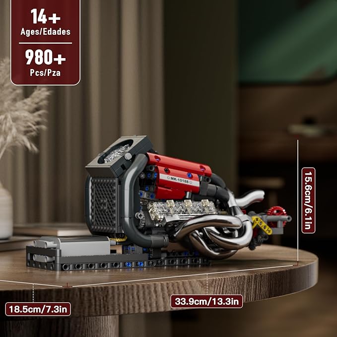 Mould King Formula One Engine Building Blocks Motor Model Building Toys Car Combustion Engine Sets 10188 Creative STEM Kit for Adults 14+ (980PCS)