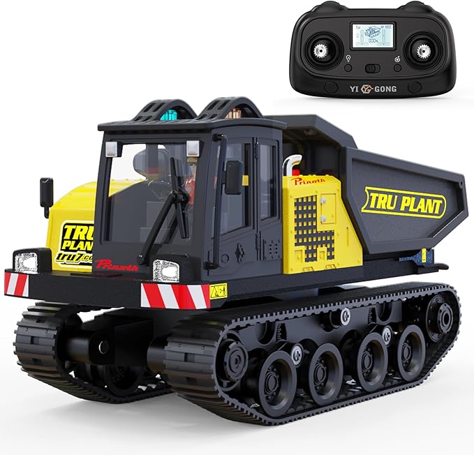 Pro-Grade Tracked Remote Control Dump Truck for Adult Metal Micro-Scale RC Construction Model with Gyro Straight-Line Assist Includes Portable Carry Case