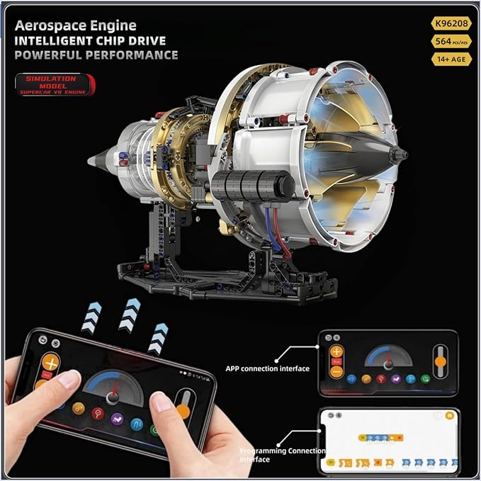Aircraft Engine Model Kit that Runs - Jet Turbofan Visible Mini Engine with Motor &amp APP Control - Idea Mechanical Gifts Compatible with Lego AirplaneAerospace MOC Engineering Set for Adults