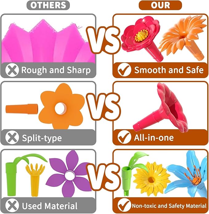 TEMI 138 PCS Flower Garden Building Toys for Girls Toys Educational STEM Toy and Preschool Garden Play Set for Toddlers 3 4 5 6 7 8 Year Old Kids Boys Girls Flower Stacking Toys for Kids Age 3-6