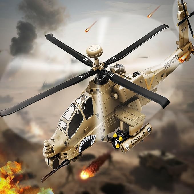 AH-64 Military Helicopter Building Set Compatible with Lego Military Army Airplane fo Adults as Gifts