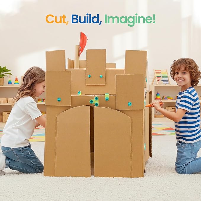Kibbidea Cardboard Cutter for Kids with Screws &ampTool Box 170PCS Cardboard Construction Tool Kit STEM Resuable Building Toys for Boys and Girls Engineering &amp Creativity（Aged 5+）