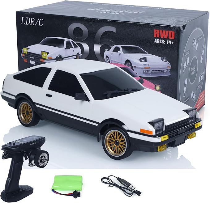 US in Stock 1/18 RC Drift Racing Car Rwd LDRC LD1801 Wireless Control Vehicle Gyroscope Light System Motor Servo ESC Hobby Model for Adult Hobby(White with Gyro)