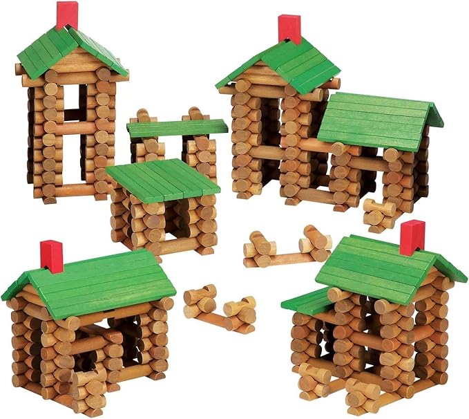 SainSmart Jr. 450 PCS Wooden Log Cabin Set Building House Toy for Toddlers Classic STEM Construction Kit with Colorful Wood Logs Blocks for 3+ Years Old