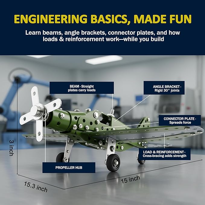 STEM Metal Airplane Building Kits for Kids Ages 8-16 258 Pieces DIY Mechanical Engineering Construction Toys Large Model Aircraft Project for Boys &amp Girls Educational Science Plane Gift