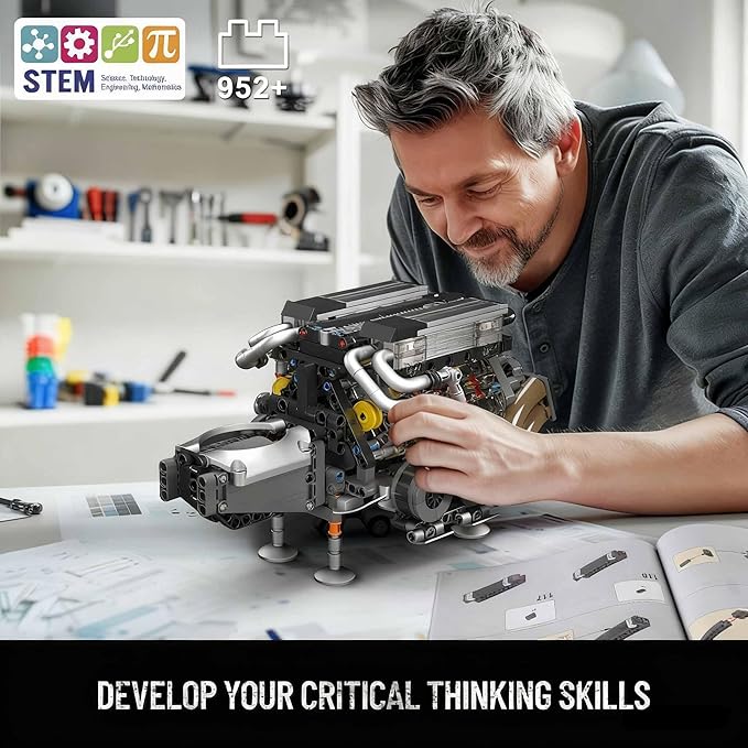 Mould King 10131 W16 Engine Building Blocks Sets V8 Engine Model kit That Run Build Your Own STEM Model Engine 16-Cylinder Car Engine Building Engineering Toys(952+PCS)
