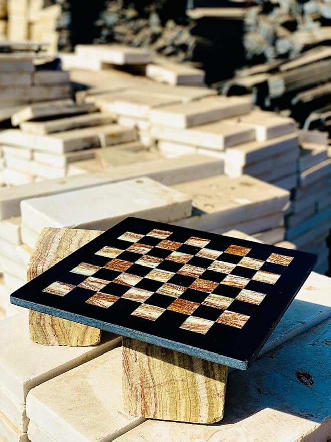 Marble Chess Set Handmade Onyx Full Chess Game Set.Comes in Rexine Box Packaging. Perfect for Gifting (Black Multigreen)