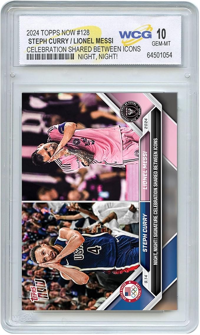 2024 Topps Now Steph Curry &amp Lionel Messi Night! Night! Icons Double Card #128 - Graded GEM Mint 10