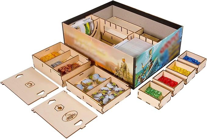 The Broken Token Game Organizer Compatible with Terraforming Mars: Ares Expedition - Wooden Game Organizing Box with Multiple Trays