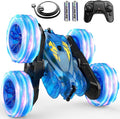 Remote Control CarStunt RC Cars For Kids with Colorful LightFast USB-C ChargingDouble-Sided 360° Rotating Rechargeable 4WD RC Truck Car Toys for Ages 5-7 Gift for Boys Girls Ages 8-12(Blue)