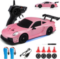 RC Drift Car 1:24 4WD Remote Control Cars Vehicle with LED Light2.4GHz 20KM/H High Speed RC Cars with Two Batteries &amp Drifting Tires Racing Sport Toy for Adults Boys Girls Kids Pink