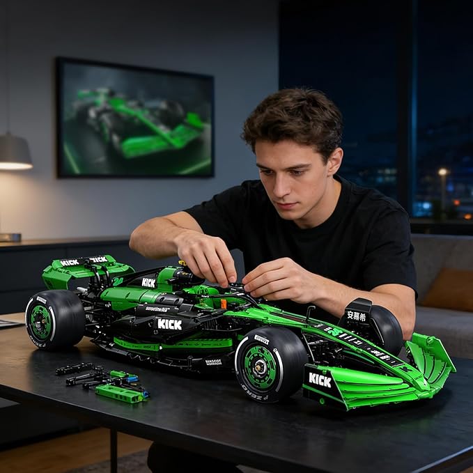 CaDA C64010W C44 Kick Sauber &amp Pirelli Official Licensed 1:8 Scale F1 Racing Car Building Blocks Set 2553 Piece Model Car Kit with DRS System STEM Educational Toy for Adults &amp Teens [Authoriz
