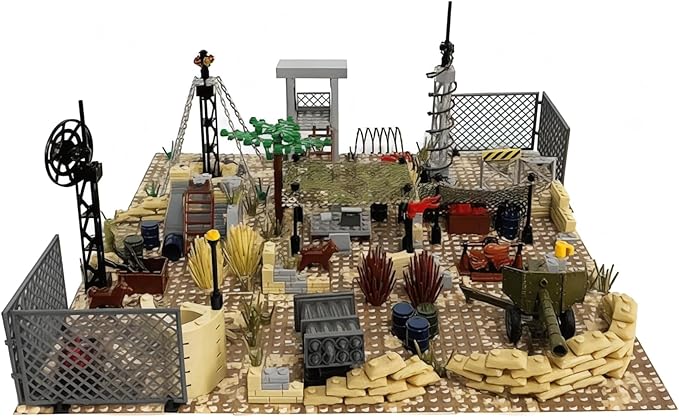 General Jim's Battle Scene Military Base Building Blocks Fort Set - 399 Pieces Historical Building Block Model Set | Includes Vehicles Forts and Soldiers