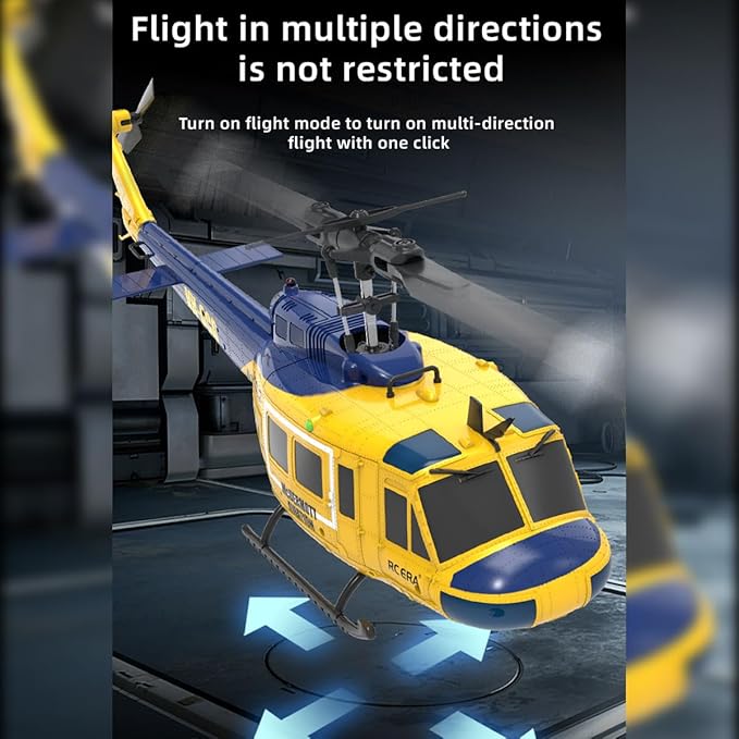 C032 UH-1 Huey RC Helicopter for Adults - 1/48 Scale 2.4G 6CH Flybarless Remote Control Helicopter Model 3D Stunt Flight &amp High-Precision RC Airplane (Yellow-Blue(3 Batteries))