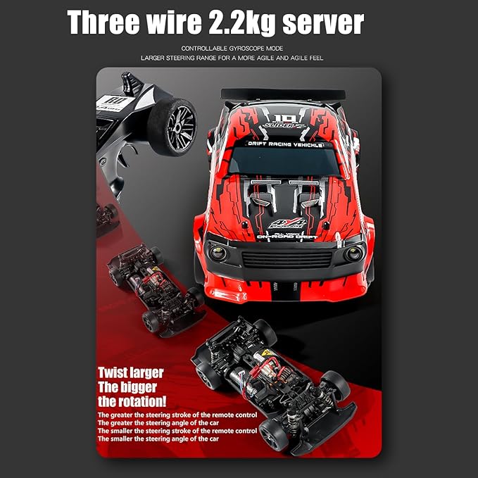 RC Drift Car 1/14 Scale RC Race Car with Spray Cool LED Lights 2.4G 4WD High Speed 35KM/H Drifting Cars Proportional Throttle with 2 Batteries RTR Gifts for Teen Adults