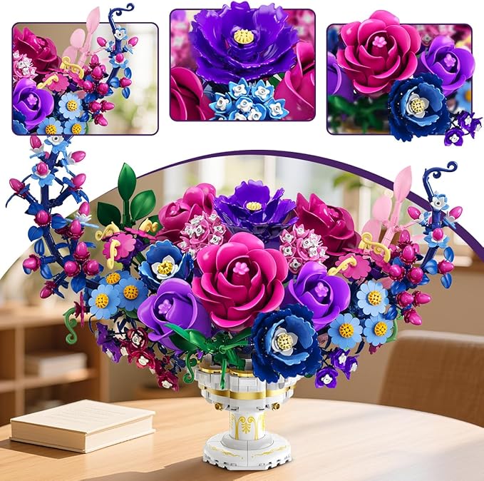 Moon Flower Bouquet Building Set with Lights Valentines Day Flowers Botanicals Building Block Kit 1274 PCS Bonsai Plant Collection Home Decor Gift for Her Adults Women Boys Girls 12+