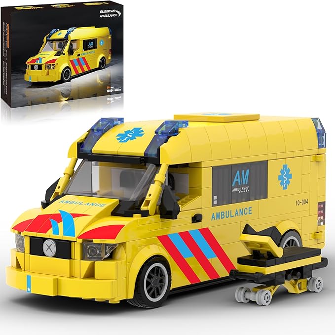 Ambulance Building Set International Rescue Vehicle Model Kit Removable Roof &amp Functional Doors Display Collectible City Truck Compatible with Lego Emergency Ambulance 618 PCS