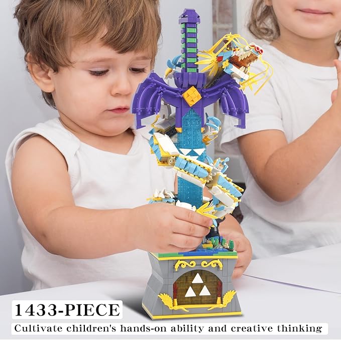 1433PCS The Master Dragon Swords Building Blocks Toys(Mini Bricks)A Unique Sword with Dragon Connection Base with Led LightingTOTK Decoration Display Gift for 14+