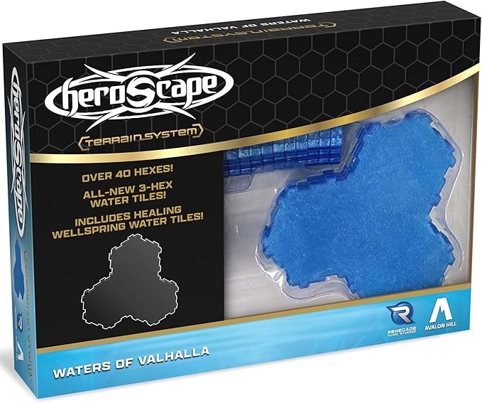 Renegade Game Studios Heroscape Waters of Valhalla Terrain Expansion - 40 Water Hexes &amp Healing Wellspring Tiles for Custom Battlefield Design