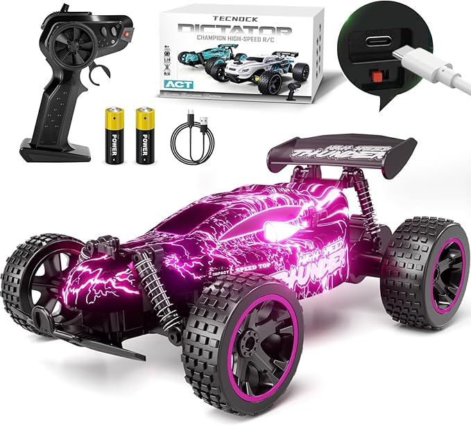 Tecnock RC Cars for Kids 1:18 Scale 2WD RC Car with LED Lights 2.4GHz Remote Control Car with USB-C Easy Charging &amp 50 Mins Playtime Toys Gifts for Boys &amp Girls Ages 8-12