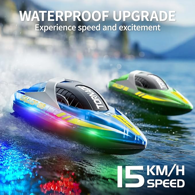 RC Boat 2 Pack Remote Control Boats for Kids &amp Adults15KM/H Twin-Screw Waterproof RC Boats with 2.4GHz RemoteLED Lights One-Key FlipDual Speed Modes4 Rechargeable BatteriesPool &amp Lake Ra