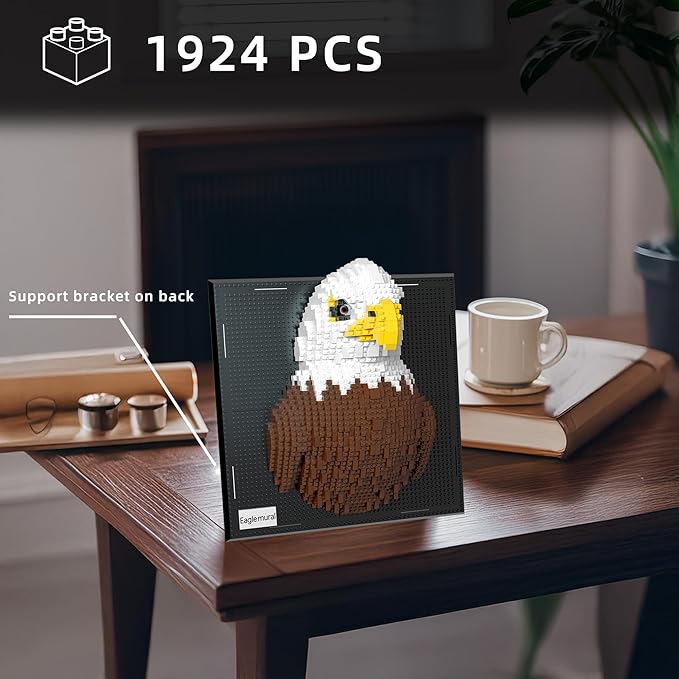 Mini Animals Building Blocks Set Eagle Mural - 3D Wall Art Eagle Micro Mini Building Block Bricks Toy Craft Kit Creative Ideals Collectible Architecture Deco Birthday Party Favor for Adult 1924PCS