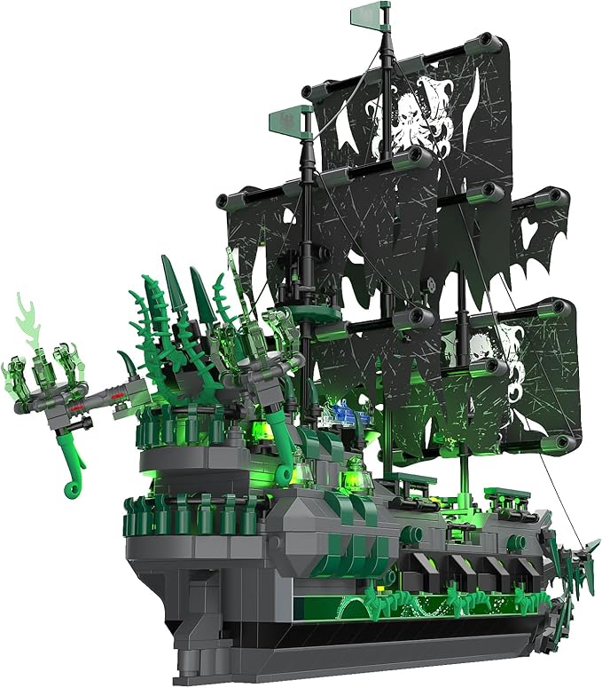 NUTCRACKER Pirate Ship Building Blocks Set with LED Lights Ghost Ship Flying Dutchman Toy Building Sets for Adults DIY Sailboat Model Kit for Easter Halloween Birthday's Gift (1100 Pcs)
