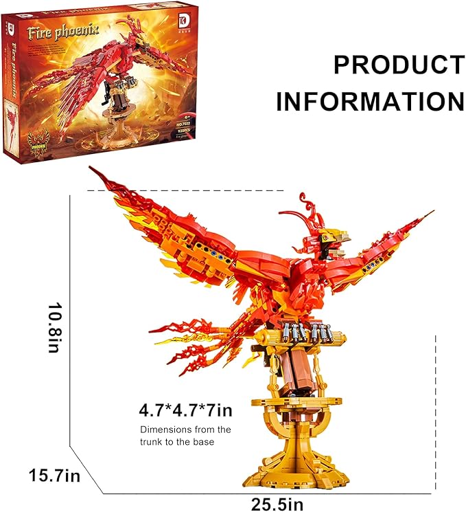 Magic Fire Phoenix Set Compatible with Lego 938PCS Fire Phoenix Toy Collection Model for Adults Christmas Birthday Gift for Kids Boys Girls